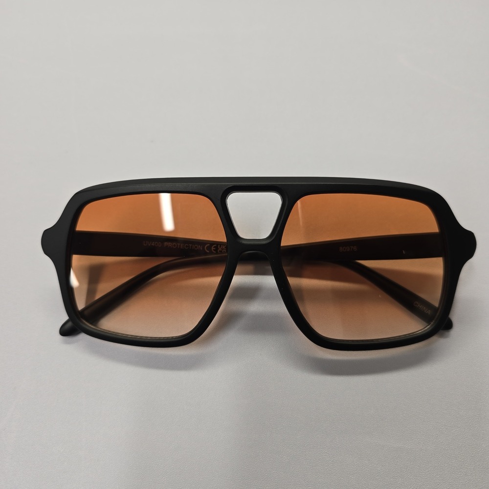 Unisex‎ Matte Black Oversized Aviator Sunglasses Amber Gradient Lens 80976 UV400